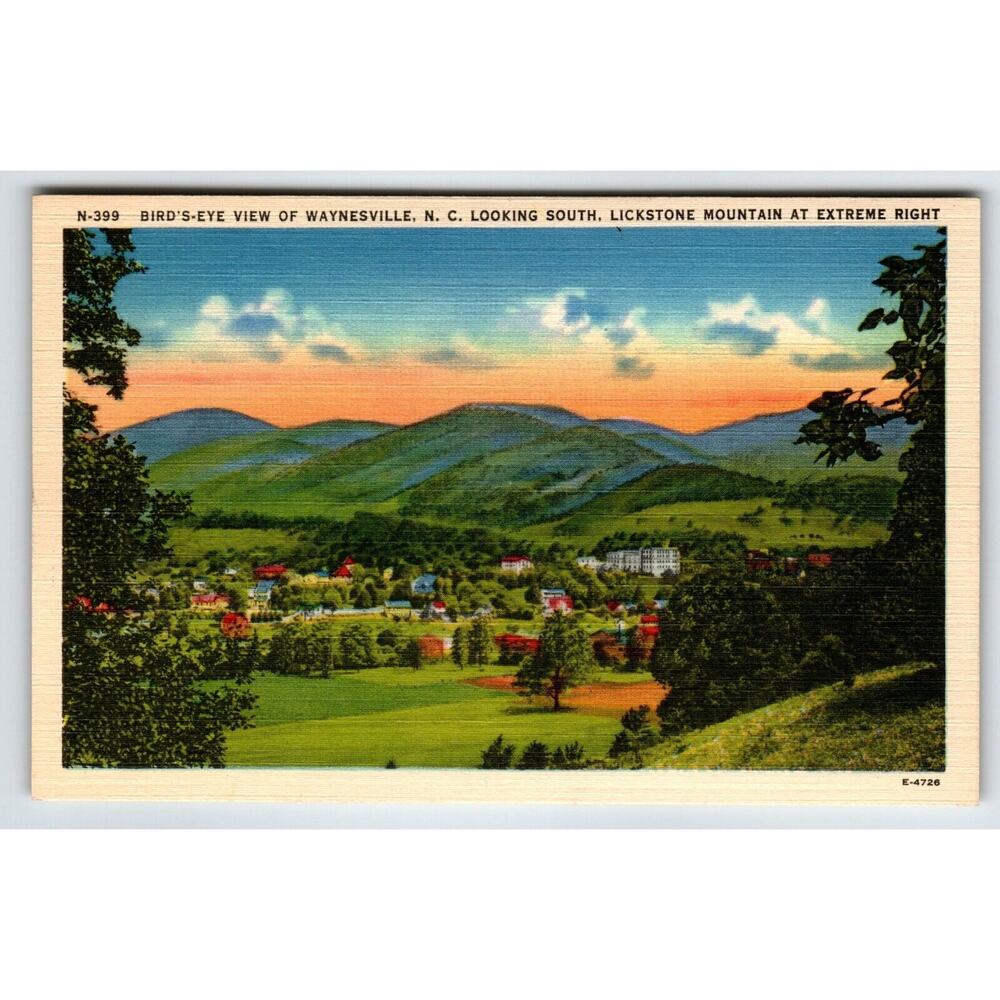 Birds Eye View Lickstone Mountain Waynesville North Carolina Linen Postcard NC